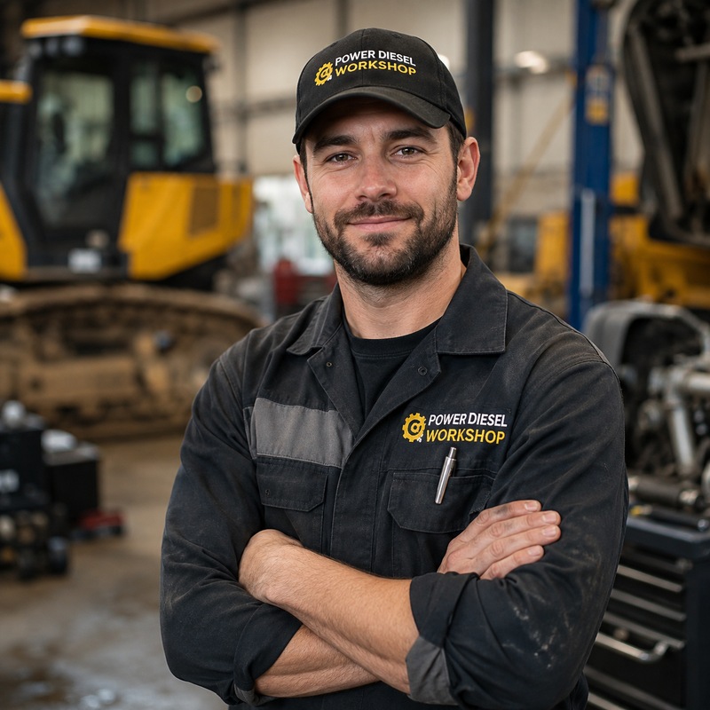 Power Diesel Workshop senior technician in branded workwear at the Al Mafraq workshop